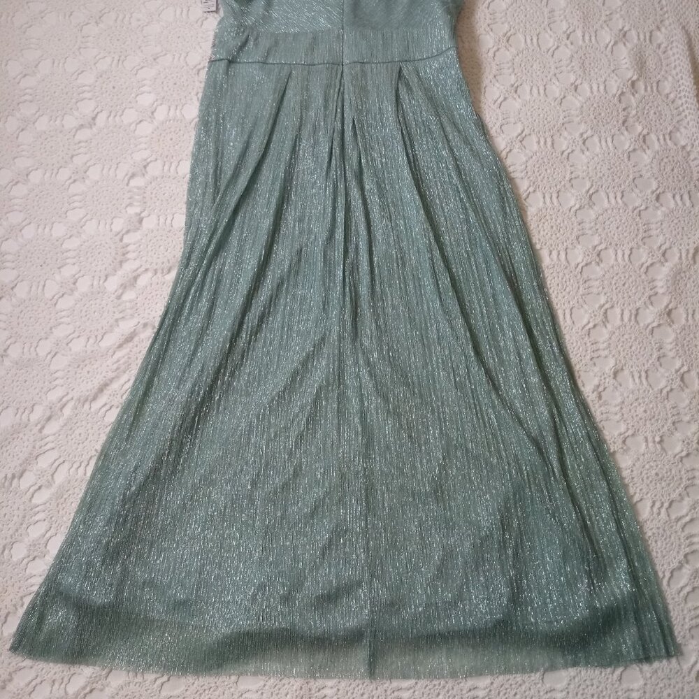 New R&M Richards Maxi Dress Fit Flare Aqua Blue Glitter Empire Waist 14 P Women - Picture 8 of 8